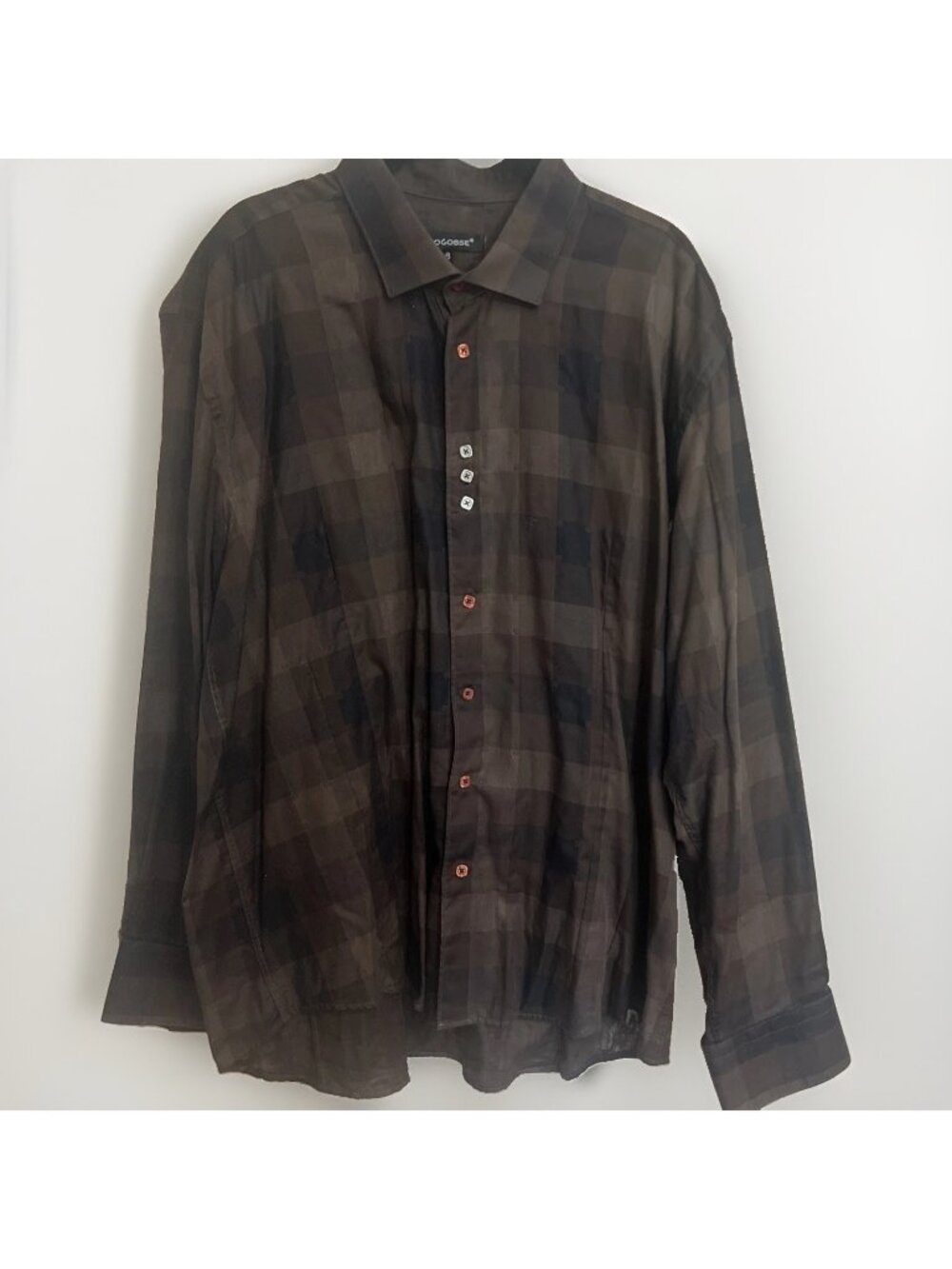 Bogosse men's long sleeve Black Brown  Plaid Pierre shirt Size 8 4XL.    N